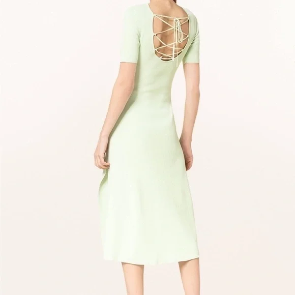 Maje Pastel Green Ribbed Knit Tie Back Midi Dress 38 - Picture 5 of 15